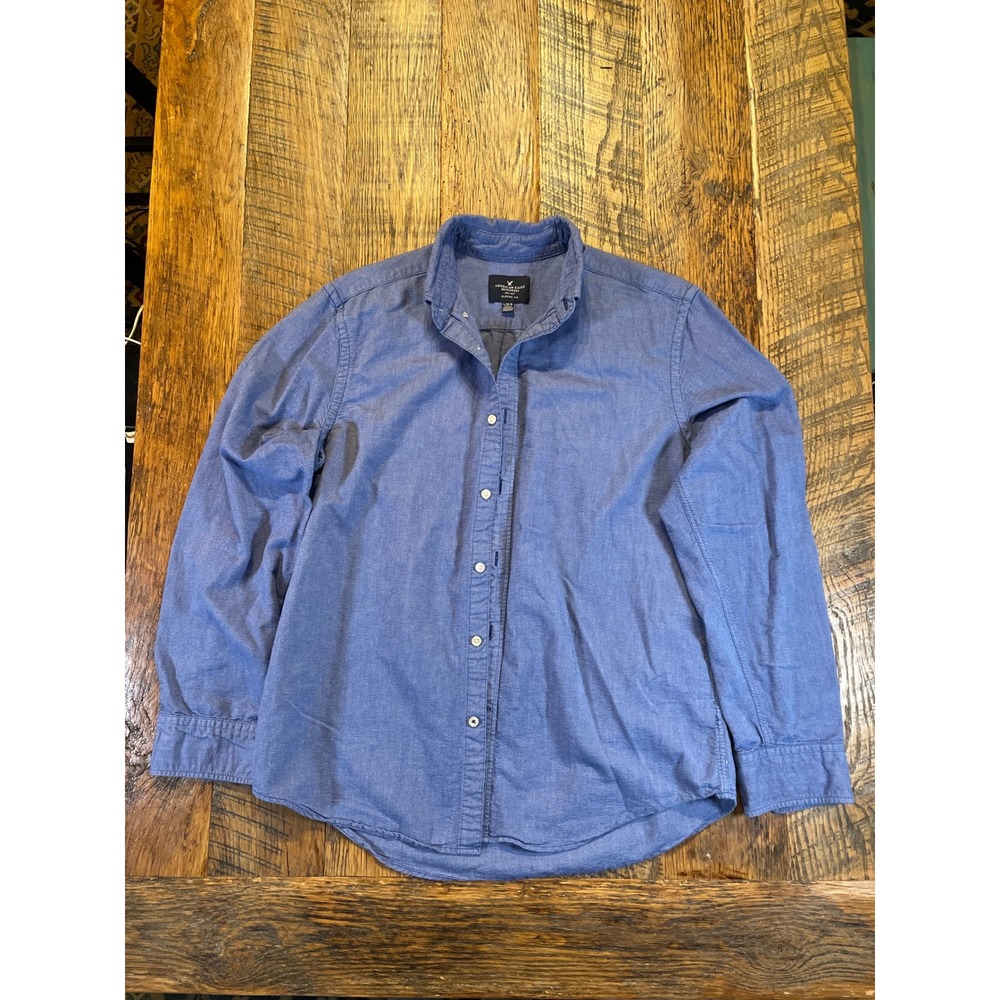 American Eagle Outfitters Mens Button Down Shirt Blue Long Sleeve‎ Size Medium